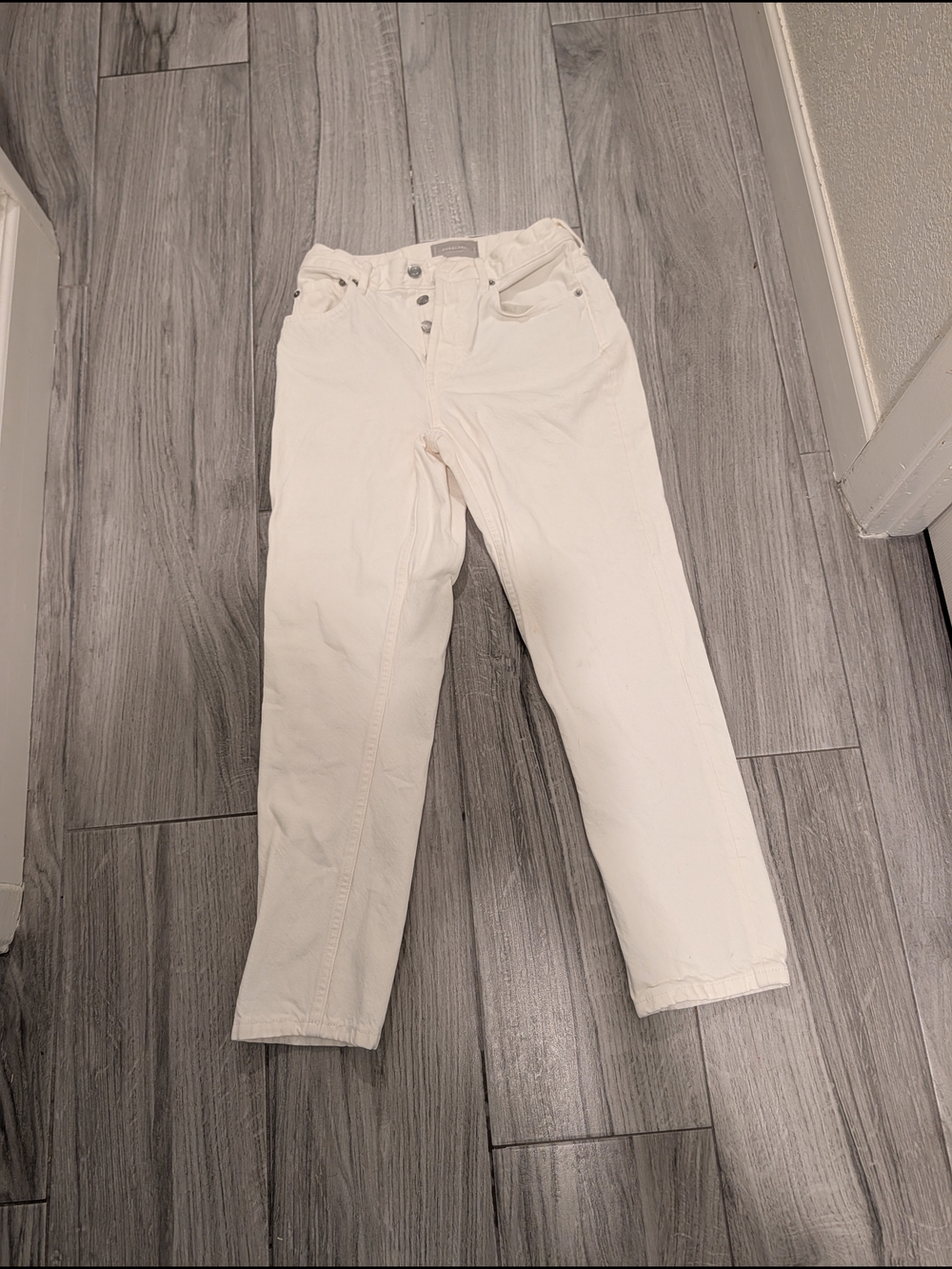 Everlane Off-White High-Rise Straight Leg Jeans